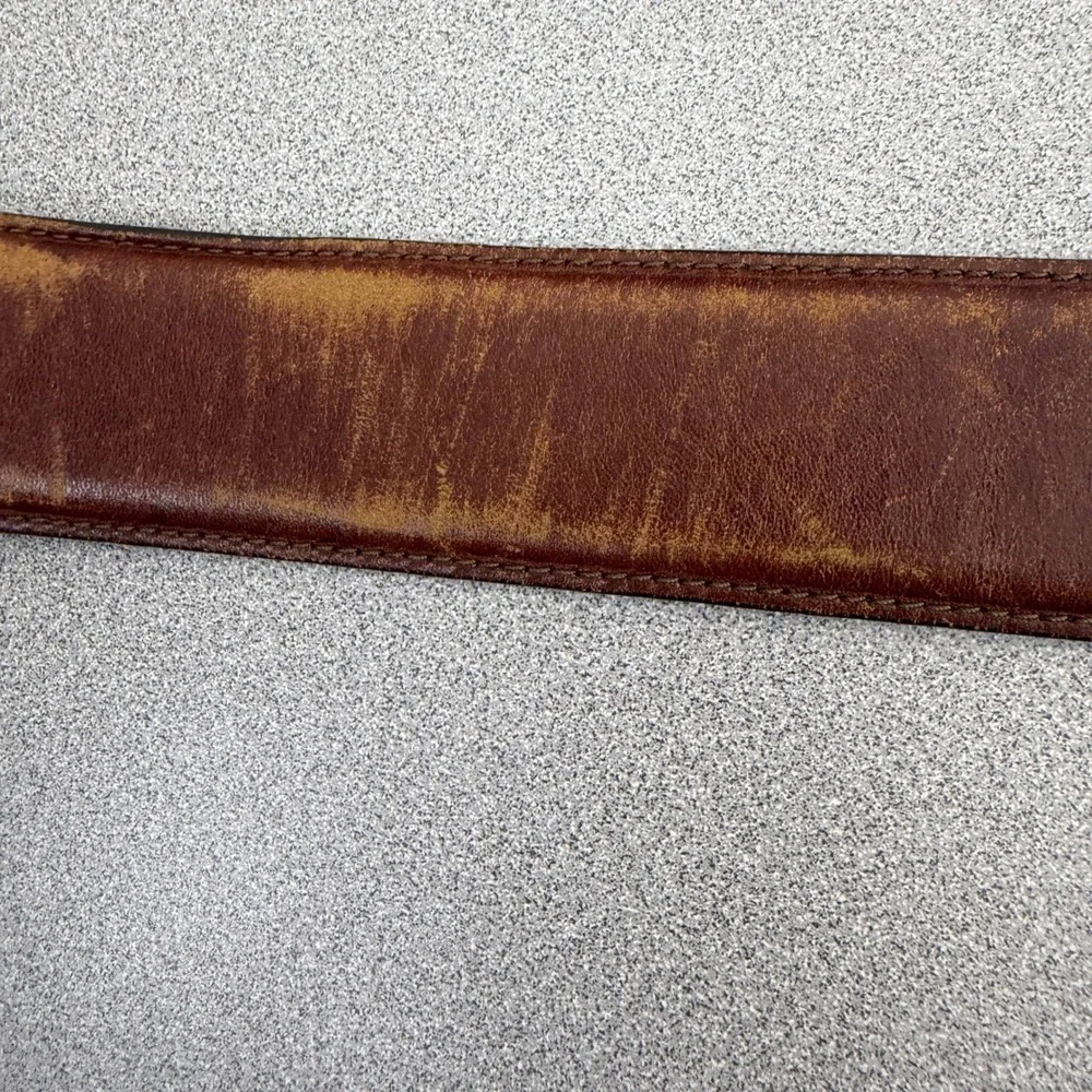 Honest Belt Mens 38? Brown Leather Silver Buckle Distressed Brighton Casual 1.5
